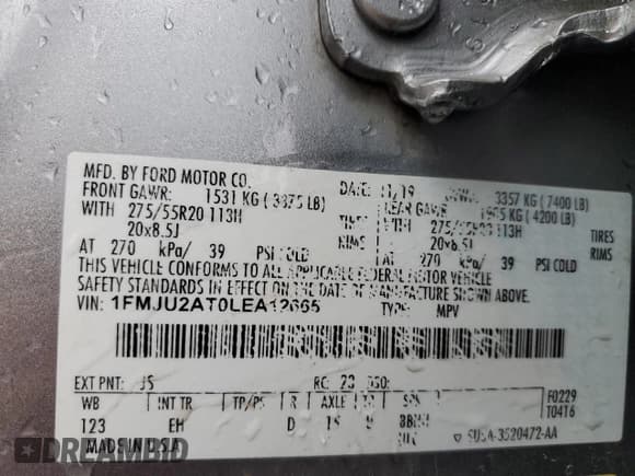 ✅ 2020 Ford Expedition Limited • VIN: 1FMJU2AT0LEA12665 • Lot: 55937645. Listed on Copart with 106,622 mi. Free auction sales archive from the USA and detailed vehicle history report at DreamBid. Image 14.