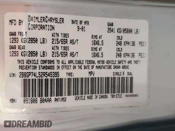 2002 Dodge Caravan EX с VIN 2B8GP74L52R545395, выставлен на аукционе Copart как лот 73594244 с пробегом 294 390 миль миль и Списание • Salvage title. История ставок и продаж доступна на DreamBid. Изображение 13.