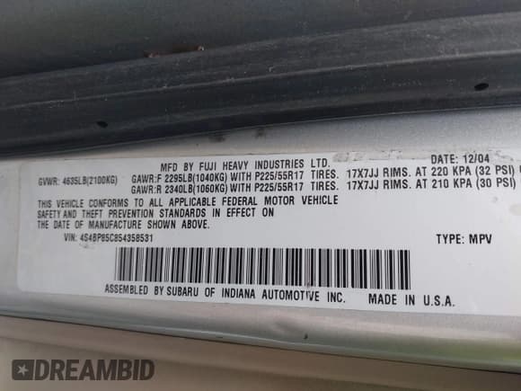 ✅ 2005 Subaru Legacy Outback VDC Limited • VIN: 4S4BP85C854358531 • Lot: 42015690. Wystawiony na IAAI z przebiegiem 186 237 mil. Bezpłatny archiwum sprzedaży aukcyjnych z USA i szczegółowy raport historii pojazdu na DreamBid. Zdjęcie 9.