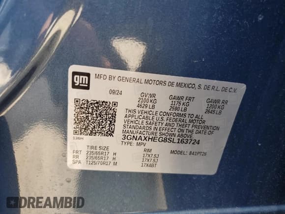 ✅ 2025 Chevrolet Equinox FWD LT • VIN: 3GNAXHEG8SL163724 • Lot: 68433975. Wystawiony na Copart z przebiegiem 20 578 mil. Bezpłatny archiwum sprzedaży aukcyjnych z USA i szczegółowy raport historii pojazdu na DreamBid. Zdjęcie 13.