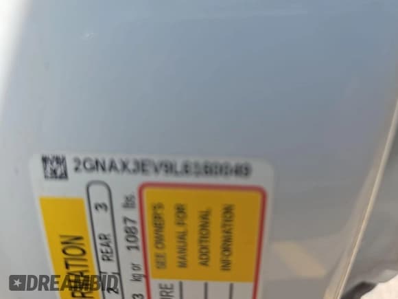 ✅ 2020 Chevrolet Equinox LT • VIN: 2GNAXJEV9L6160049 • Лот: 42854180. Опубликован ранее на IAAI с пробегом 87 151 миль. Бесплатный доступ к архиву аукционных продаж из США и подробный отчёт об истории автомобиля на DreamBid. Изображение 1.