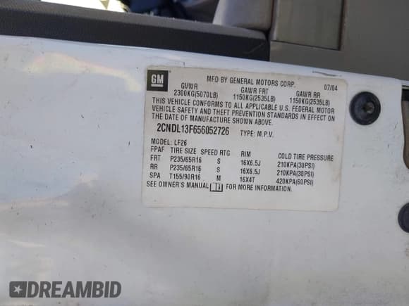 ✅ 2005 Chevrolet Equinox LS • VIN: 2CNDL13F656052726 • Лот: 41336092. Опубликован ранее на IAAI с пробегом 167 132 миль. Бесплатный доступ к архиву аукционных продаж из США и подробный отчёт об истории автомобиля на DreamBid. Изображение 9.