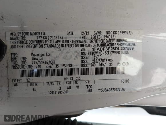 ✅ 2013 Ford Focus SE • VIN: 1FADP3F28DL207589 • Lot: 43628875. Listed on IAAI with 161,907 mi. Free auction sales archive from the USA and detailed vehicle history report at DreamBid. Image 9.