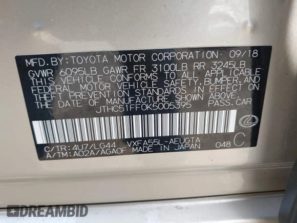 ✅ 2019 Lexus LS 500 • VIN: JTHC51FF0K5005395 • Lot: 42711542. Listed on IAAI with 19,109 mi. Free auction sales archive from the USA and detailed vehicle history report at DreamBid. Image 9.