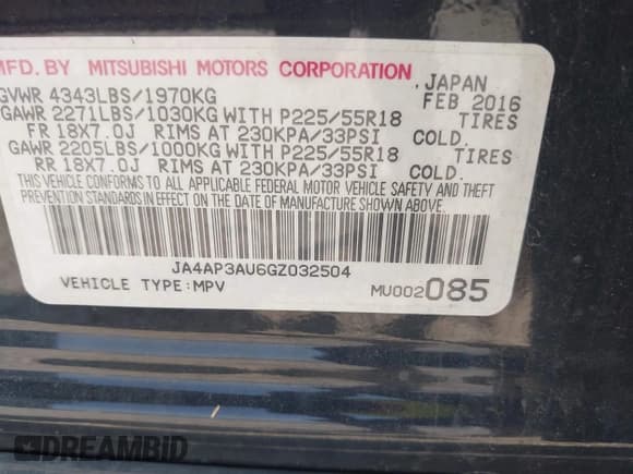 ✅ 2016 Mitsubishi Outlander ES • VIN: JA4AP3AU6GZ032504 • Lot: 42937817. Listed on IAAI with 95,997 mi. Free auction sales archive from the USA and detailed vehicle history report at DreamBid. Image 9.