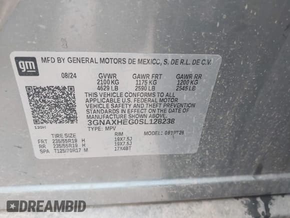 ✅ 2025 Chevrolet Equinox FWD LT • VIN: 3GNAXHEG0SL128238 • Lot: 42456309. Wystawiony na IAAI z przebiegiem 18 563 mil. Bezpłatny archiwum sprzedaży aukcyjnych z USA i szczegółowy raport historii pojazdu na DreamBid. Zdjęcie 9.