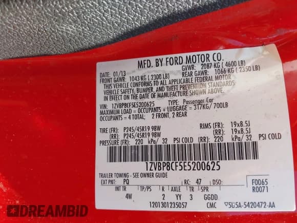 ✅ 2014 Ford Mustang GT • VIN: 1ZVBP8CF5E5200625 • Lot: 43207991. Listed on IAAI with 122,978 mi. Free auction sales archive from the USA and detailed vehicle history report at DreamBid. Image 9.