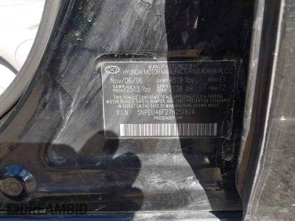 ✅ 2007 Hyundai Sonata SE • VIN: 5NPEU46F27H251614 • Lot: 43362417. Listed on IAAI with 134,154 mi. Free auction sales archive from the USA and detailed vehicle history report at DreamBid. Image 9.