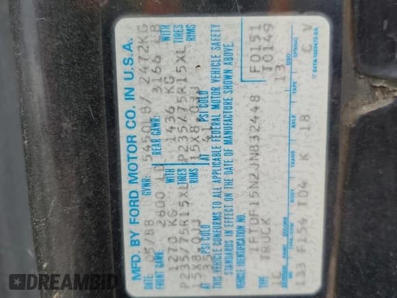 ✅ 1988 Ford F-150 • VIN: 1FTDF15N2JNB32448 • Лот: 46445945. Опубликован ранее на Copart с пробегом 33 731 миль. Бесплатный доступ к архиву аукционных продаж из США и подробный отчёт об истории автомобиля на DreamBid. Изображение 12.