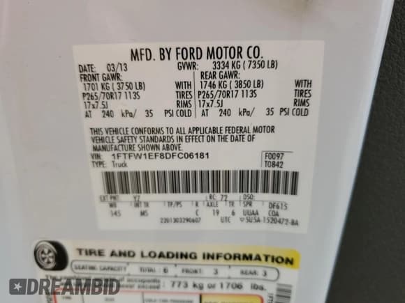 ✅ 2013 Ford F-150 XL • VIN: 1FTFW1EF8DFC06181 • Лот: 48256795. Опубликован ранее на Copart с пробегом 147 939 миль. Бесплатный доступ к архиву аукционных продаж из США и подробный отчёт об истории автомобиля на DreamBid. Изображение 13.