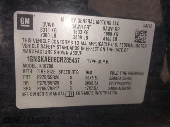 ✅ 2012 Chevrolet Tahoe LS • VIN: 1GNSKAE08CR285457 • Lot: 42828766. Wystawiony na IAAI z przebiegiem 167 574 mil. Bezpłatny archiwum sprzedaży aukcyjnych z USA i szczegółowy raport historii pojazdu na DreamBid. Zdjęcie 9.