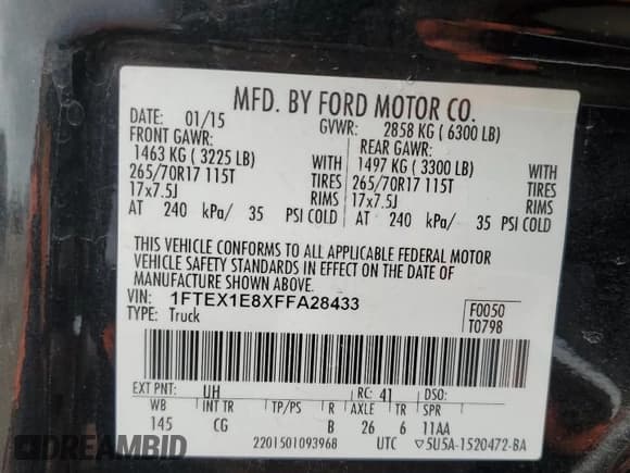 ✅ 2015 Ford F-150 XLT • VIN: 1FTEX1E8XFFA28433 • Lot: 91073075. Listed on Copart with 104,658 mi. Free auction sales archive from the USA and detailed vehicle history report at DreamBid. Image 12.