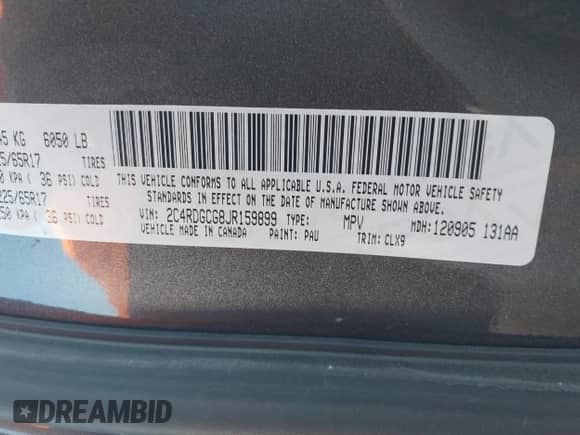 2018 Dodge Grand Caravan SXT z VIN 2C4RDGCG8JR159899, wystawiony jako IAAI lot #42837233 z przebiegiem 104 074 mil mil oraz . Historia ofert i sprzedaży dostępna na DreamBid. Obrazek 9.