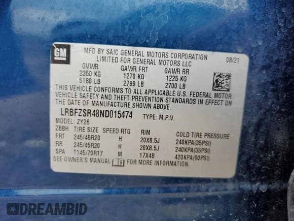 ✅ 2022 Buick Envision Avenir • VIN: LRBFZSR48ND015474 • Lot: 69324955. Listed on Copart with 47,319 mi. Free auction sales archive from the USA and detailed vehicle history report at DreamBid. Image 12.