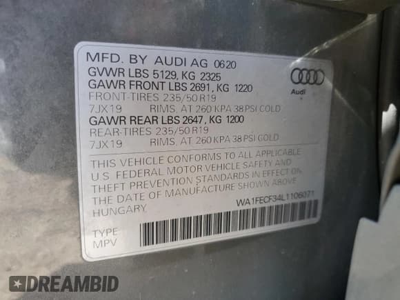 ✅ 2020 Audi Q3 S line Prestige • VIN: WA1FECF34L1106071 • Lot: 55766115. Listed on Copart with 136,041 mi. Free auction sales archive from the USA and detailed vehicle history report at DreamBid. Image 12.