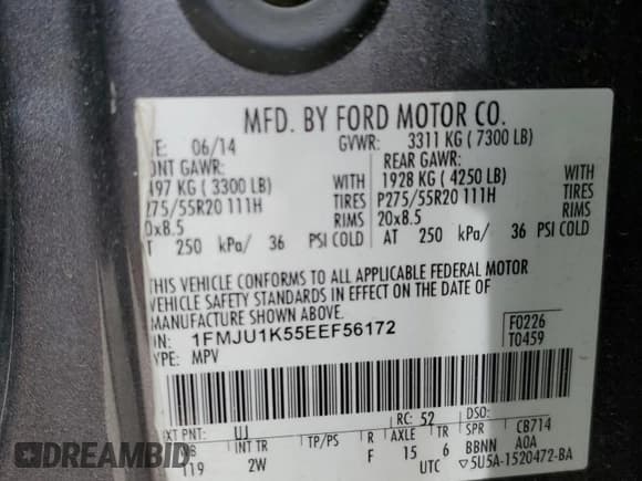 ✅ 2014 Ford Expedition Limited • VIN: 1FMJU1K55EEF56172 • Lot: 56281375. Listed on Copart with 160,468 mi. Free auction sales archive from the USA and detailed vehicle history report at DreamBid. Image 14.