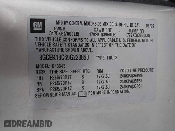 2009 Chevrolet Silverado 1500 LS z VIN 3GCEK13C69G223860, wystawiony jako IAAI lot #41467550 z przebiegiem Nie podano mil oraz . Historia ofert i sprzedaży dostępna na DreamBid. Obrazek 9.