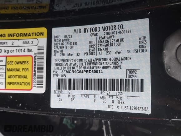 ✅ 2023 Ford Bronco Sport Outer Banks • VIN: 3FMCR9C64PRD60014 • Lot: 43573322. Listed on IAAI with 15,776 mi. Free auction sales archive from the USA and detailed vehicle history report at DreamBid. Image 9.