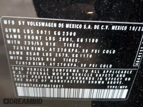 ✅ 2023 Volkswagen Tiguan SE • VIN: 3VVMB7AX4PM016811 • Lot: 66844505. Wystawiony na Copart z przebiegiem 20 987 mil. Bezpłatny archiwum sprzedaży aukcyjnych z USA i szczegółowy raport historii pojazdu na DreamBid. Zdjęcie 14.