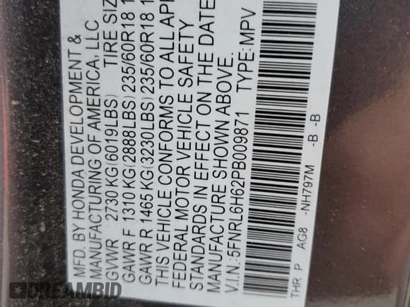 ✅ 2023 Honda Odyssey EX-L • VIN: 5FNRL6H62PB009871 • Lot: 82616135. Listed on Copart with 47,189 mi. Free auction sales archive from the USA and detailed vehicle history report at DreamBid. Image 13.