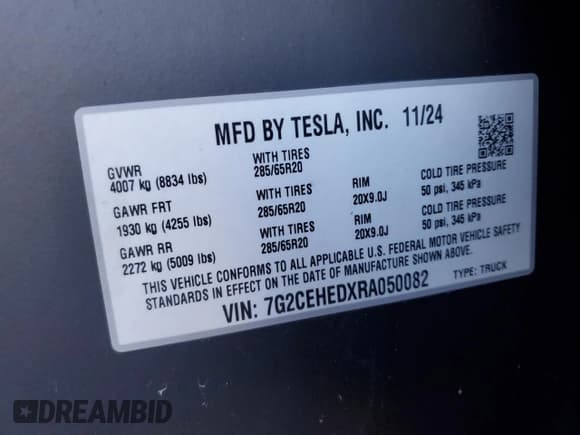 ✅ 2024 Tesla Cybertruck • VIN: 7G2CEHEDXRA050082 • Lot: 85885125. Listed on Copart with 8,567 mi. Free auction sales archive from the USA and detailed vehicle history report at DreamBid. Image 13.