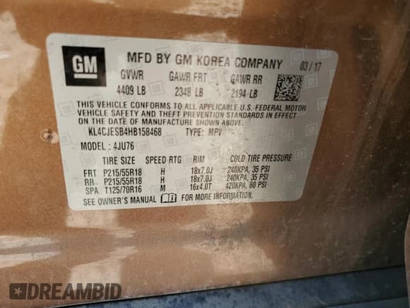 ✅ 2017 Buick Encore Preferred • VIN: KL4CJESB4HB158468 • Лот: 91909445. Опубликован ранее на Copart с пробегом 86 310 миль. Бесплатный доступ к архиву аукционных продаж из США и подробный отчёт об истории автомобиля на DreamBid. Изображение 13.