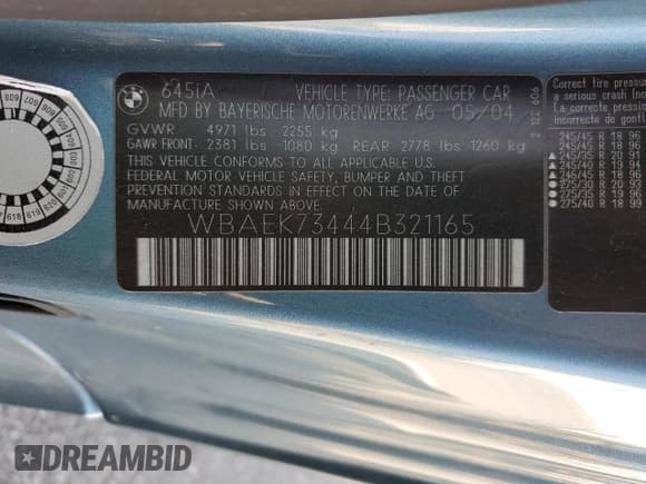 ✅ 2004 BMW 6 Series 645Ci • VIN: WBAEK73444B321165 • Лот: 64693425. Опубликован ранее на Copart с пробегом 62 049 миль. Бесплатный доступ к архиву аукционных продаж из США и подробный отчёт об истории автомобиля на DreamBid. Изображение 13.