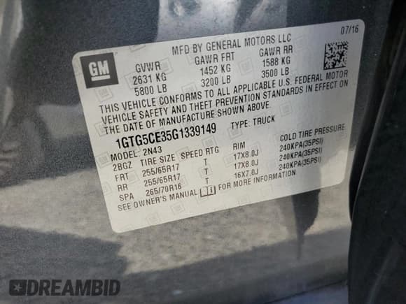 ✅ 2016 GMC Canyon 2WD SLE • VIN: 1GTG5CE35G1339149 • Lot: 84892765. Listed on Copart with 57,783 mi. Free auction sales archive from the USA and detailed vehicle history report at DreamBid. Image 13.