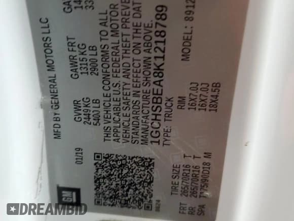 ✅ 2019 Chevrolet Colorado 2WD Work Truck • VIN: 1GCHSBEA8K1218789 • Лот: 76504314. Опубликован ранее на Copart с пробегом 105 716 миль. Бесплатный доступ к архиву аукционных продаж из США и подробный отчёт об истории автомобиля на DreamBid. Изображение 12.