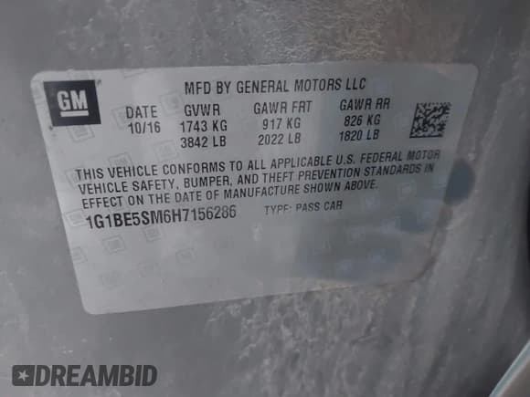 ✅ 2017 Chevrolet Cruze LT • VIN: 1G1BE5SM6H7156286 • Лот: 43314131. Опубликован ранее на IAAI с пробегом 162 186 миль. Бесплатный доступ к архиву аукционных продаж из США и подробный отчёт об истории автомобиля на DreamBid. Изображение 9.