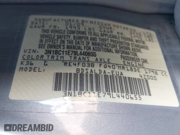 ✅ 2009 Nissan Versa S • VIN: 3N1BC11E79L440655 • Lot: 42619855. Listed on IAAI with 50,507 mi. Free auction sales archive from the USA and detailed vehicle history report at DreamBid. Image 9.