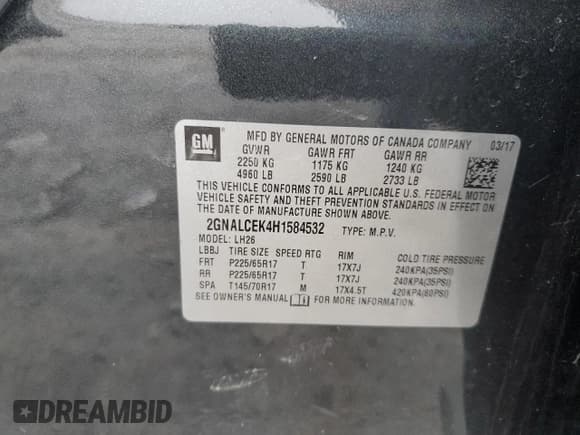 ✅ 2017 Chevrolet Equinox LT • VIN: 2GNALCEK4H1584532 • Лот: 62257925. Опубликован ранее на Copart с пробегом 89 998 миль. Бесплатный доступ к архиву аукционных продаж из США и подробный отчёт об истории автомобиля на DreamBid. Изображение 15.