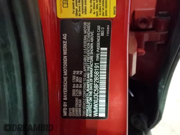 ✅ 2015 MINI Hardtop 4 Door S • VIN: WMWXU3C58F2B58191 • Lot: 44854375. Listed on Copart with 90,747 mi. Free auction sales archive from the USA and detailed vehicle history report at DreamBid. Image 12.