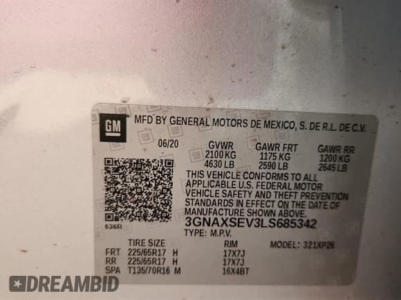 ✅ 2020 Chevrolet Equinox LS • VIN: 3GNAXSEV3LS685342 • Lot: 81762125. Listed on Copart with 111,826 mi. Free auction sales archive from the USA and detailed vehicle history report at DreamBid. Image 13.