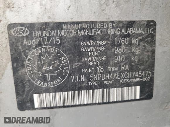 ✅ 2016 Hyundai Elantra SE • VIN: 5NPDH4AEXGH745475 • Lot: 91159535. Listed on Copart with 184,799 mi. Free auction sales archive from the USA and detailed vehicle history report at DreamBid. Image 13.