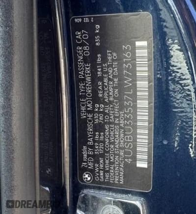 ✅ 2007 BMW Z4 3.0i • VIN: 4USBU33537LW73163 • Lot: 85317725. Wystawiony na Copart z przebiegiem 57 200 mil. Bezpłatny archiwum sprzedaży aukcyjnych z USA i szczegółowy raport historii pojazdu na DreamBid. Zdjęcie 10.