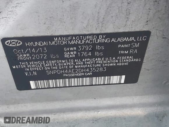 ✅ 2013 Hyundai Elantra GLS • VIN: 5NPDH4AE2DH435283 • Lot: 43569074. Listed on IAAI with 100,839 mi. Free auction sales archive from the USA and detailed vehicle history report at DreamBid. Image 9.