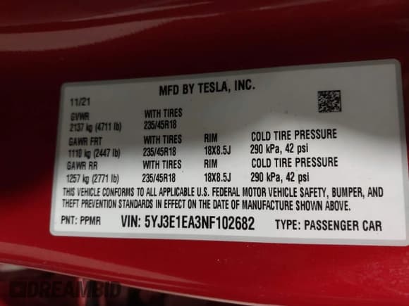 ✅ 2022 Tesla Model 3 • VIN: 5YJ3E1EA3NF102682 • Lot: 43798105. Wystawiony na IAAI z przebiegiem 59 829 mil. Bezpłatny archiwum sprzedaży aukcyjnych z USA i szczegółowy raport historii pojazdu na DreamBid. Zdjęcie 9.