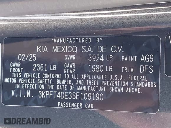 ✅ 2025 Kia K4 LXS • VIN: 3KPFT4DE3SE109190 • Lot: 43372910. Wystawiony na IAAI z przebiegiem 1 240 mil. Bezpłatny archiwum sprzedaży aukcyjnych z USA i szczegółowy raport historii pojazdu na DreamBid. Zdjęcie 9.