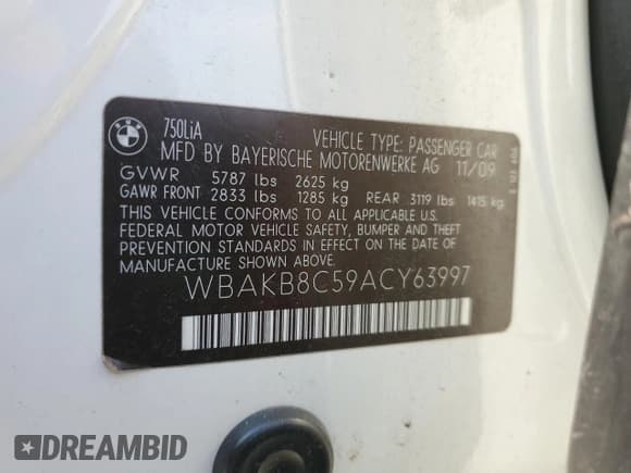 ✅ 2010 BMW 7 Series 750Li • VIN: WBAKB8C59ACY63997 • Lot: 64515095. Listed on Copart with 162,160 mi. Free auction sales archive from the USA and detailed vehicle history report at DreamBid. Image 12.