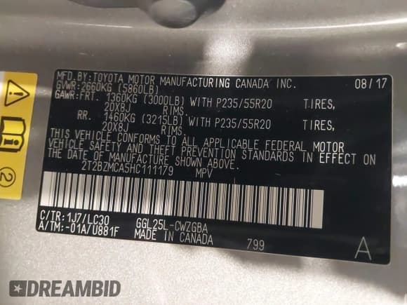 ✅ 2017 Lexus RX 350 • VIN: 2T2BZMCA5HC111179 • Lot: 42115522. Listed on IAAI with 130,249 mi. Free auction sales archive from the USA and detailed vehicle history report at DreamBid. Image 9.