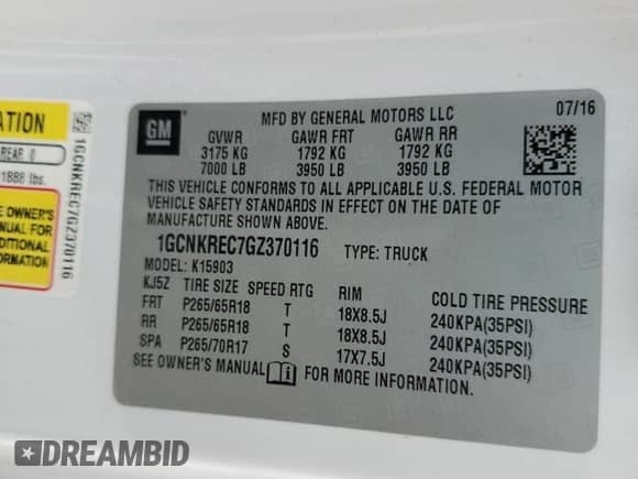 2016 Chevrolet Silverado 1500 LT с VIN 1GCNKREC7GZ370116, выставлен на аукционе Copart как лот 54654075 с пробегом 159 302 миль миль и Чистый • Clean title. История ставок и продаж доступна на DreamBid. Изображение 12.