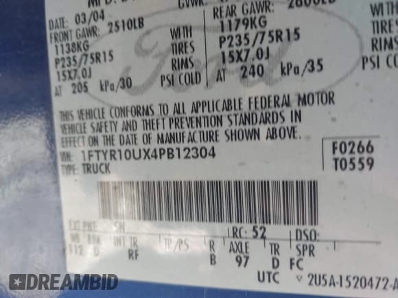 ✅ 2004 Ford Ranger XL • VIN: 1FTYR10UX4PB12304 • Lot: 43875700. Wystawiony na IAAI z przebiegiem 200 552 mil. Bezpłatny archiwum sprzedaży aukcyjnych z USA i szczegółowy raport historii pojazdu na DreamBid. Zdjęcie 9.