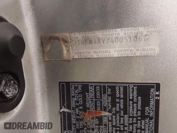 ✅ 2004 Lexus SC 430 • VIN: JTHFN48Y740051061 • Lot: 43307107. Listed on IAAI with 148,224 mi. Free auction sales archive from the USA and detailed vehicle history report at DreamBid. Image 9.