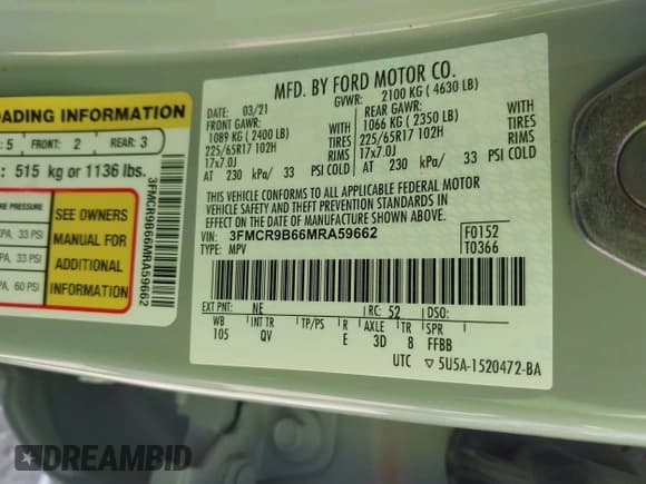 ✅ 2021 Ford Bronco Sport Big Bend • VIN: 3FMCR9B66MRA59662 • Lot: 43403701. Listed on IAAI with 63,530 mi. Free auction sales archive from the USA and detailed vehicle history report at DreamBid. Image 9.