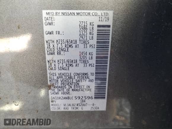 2020 Nissan Pathfinder S with VIN 5N1DR2AN8LC592596, listed as a Copart auction lot 91058495 with 91,101 mi miles and Clean title. Bid and sale history available at DreamBid. Image 14.