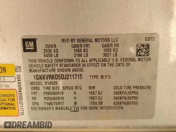 ✅ 2013 GMC Acadia SLT • VIN: 1GKKVRKD5DJ211715 • Lot: 89726705. Wystawiony na Copart z przebiegiem 136 795 mil. Bezpłatny archiwum sprzedaży aukcyjnych z USA i szczegółowy raport historii pojazdu na DreamBid. Zdjęcie 13.