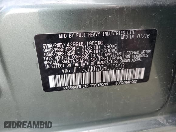 ✅ 2016 Subaru Impreza Limited • VIN: JF1GJAK67GH010903 • Лот: 86648995. Опубликован ранее на Copart с пробегом 86 400 миль. Бесплатный доступ к архиву аукционных продаж из США и подробный отчёт об истории автомобиля на DreamBid. Изображение 12.