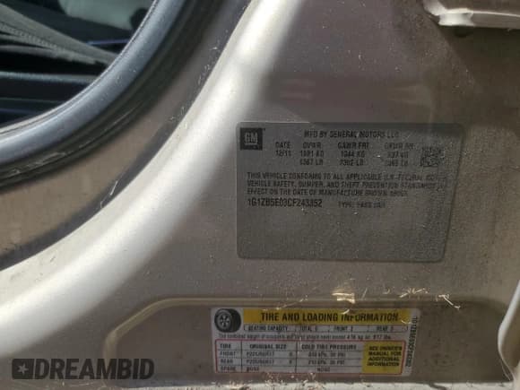 ✅ 2012 Chevrolet Malibu 1LS • VIN: 1G1ZB5E03CF243352 • Lot: 77204654. Wystawiony na Copart z przebiegiem 161 699 mil. Bezpłatny archiwum sprzedaży aukcyjnych z USA i szczegółowy raport historii pojazdu na DreamBid. Zdjęcie 15.