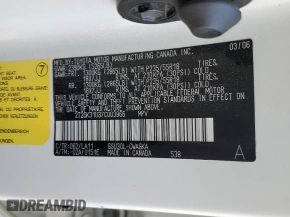 ✅ 2007 Lexus RX 350 • VIN: 2T2GK31U37C003966 • Lot: 71286965. Wystawiony na Copart z przebiegiem 133 679 mil. Bezpłatny archiwum sprzedaży aukcyjnych z USA i szczegółowy raport historii pojazdu na DreamBid. Zdjęcie 13.